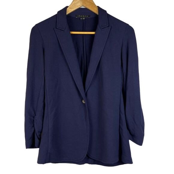 Theory 3/4 Sleeve Buttery Soft Modal Navy Single Button Blazer Size‎ Small - Picture 1 of 10